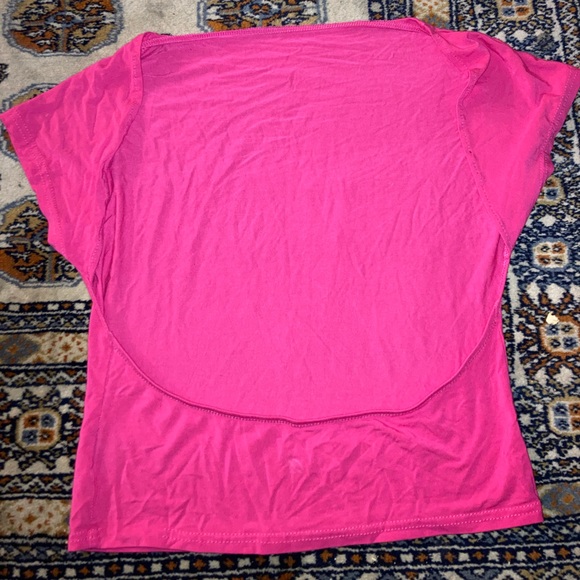SHEIN EZwear Backless Batwing Sleeve Solid Tee - Hot Pink - Picture 4 of 5